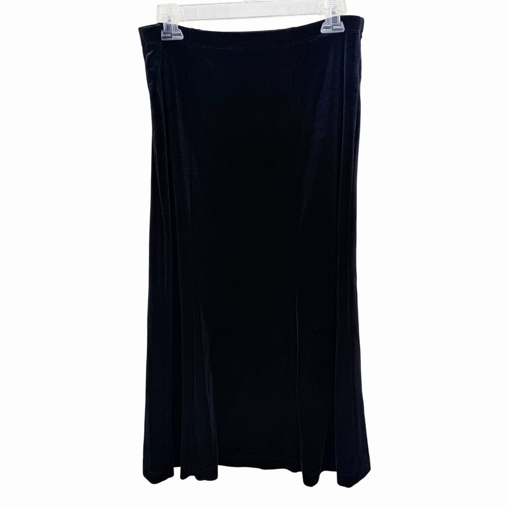 BLACK VELVET ELASTIC WAIST MIDI A-LINE SKIRT WHITE STAG - L